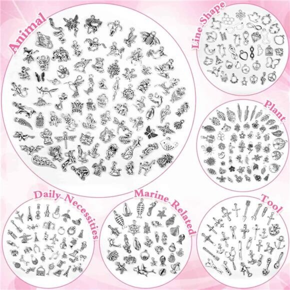 400pcs Silver Charms for Jewelry Making Bulk DIY Necklace Bracelet Pendant Craft - Picture 5 of 8